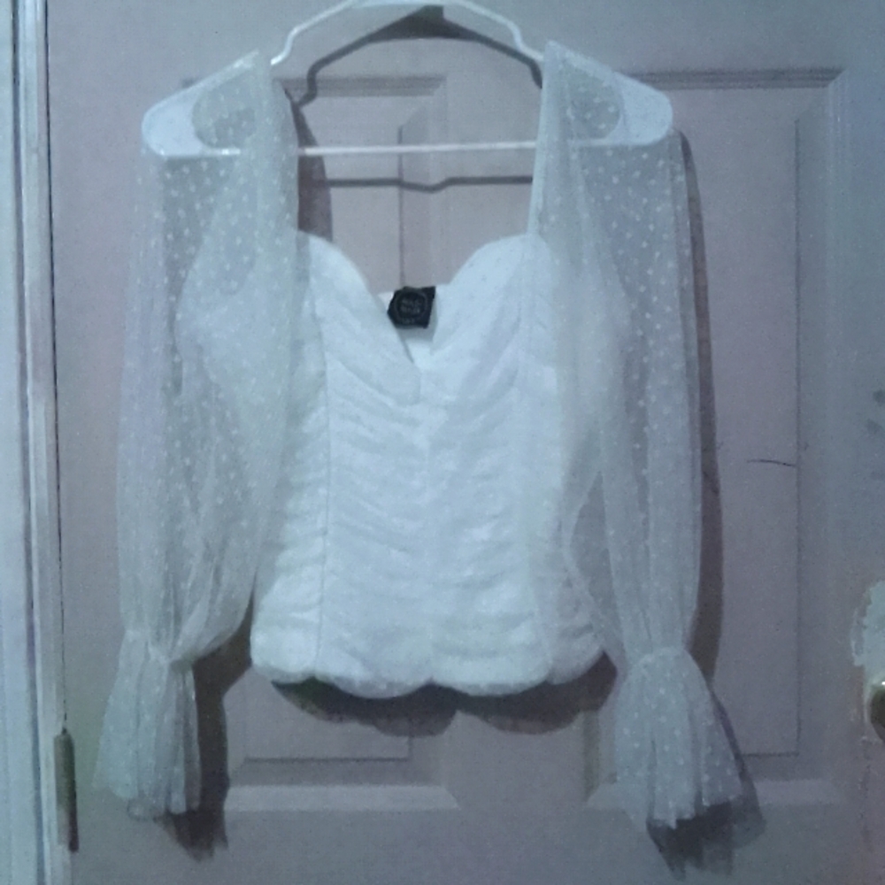 White Sheer Polka Dot Blouse